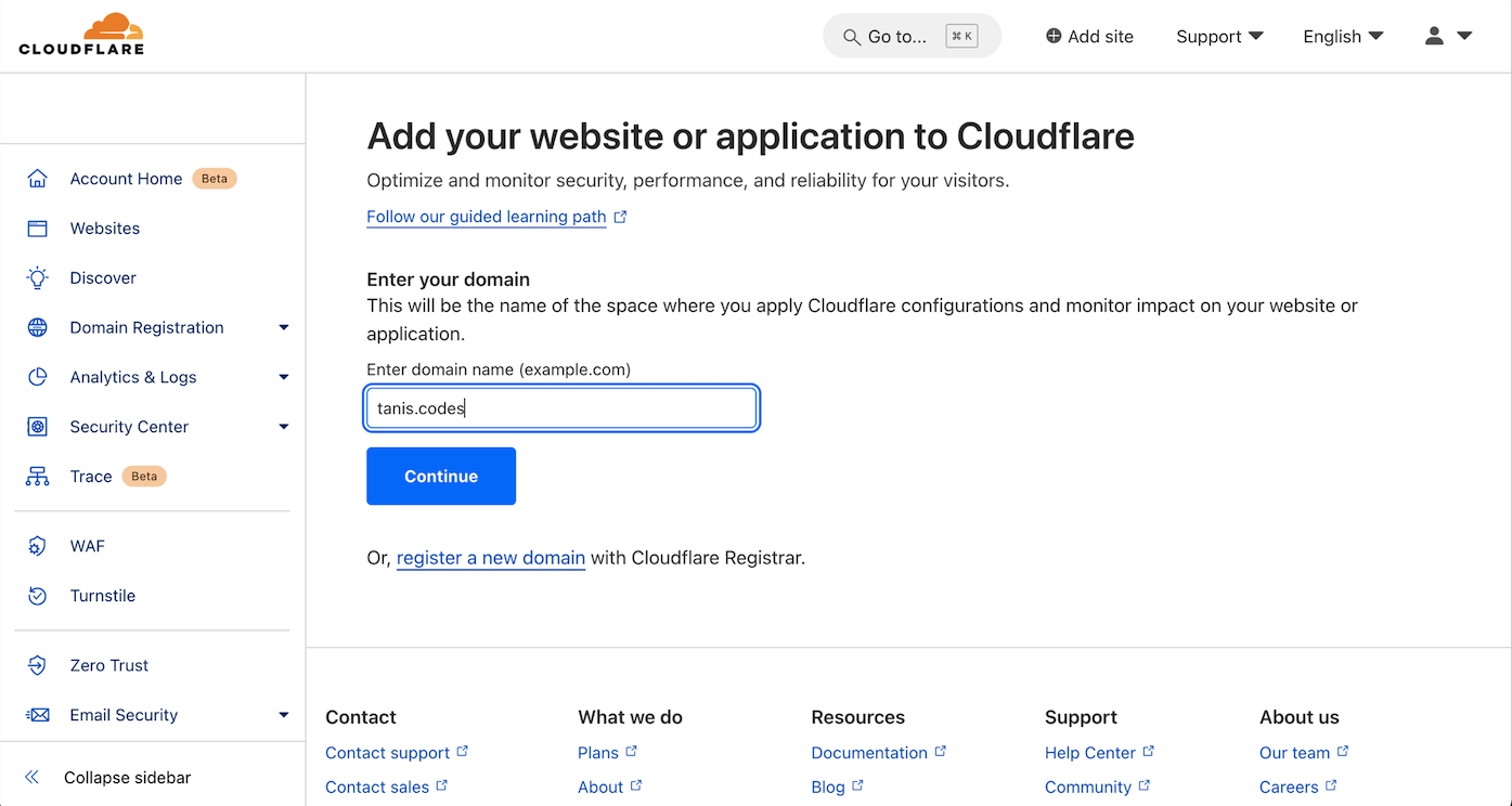 Add your website or application to Cloudflare