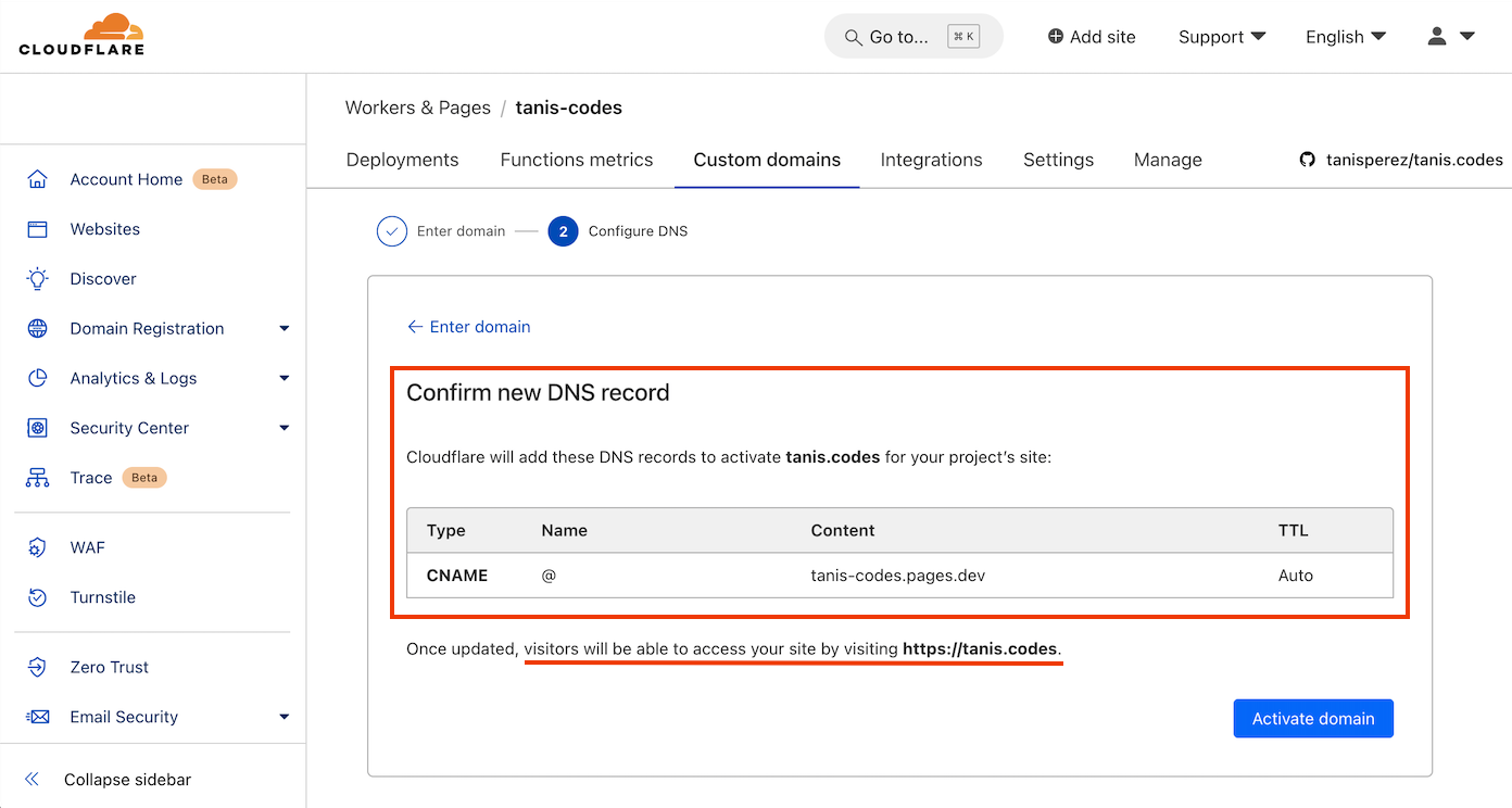 Confirm new DNS record