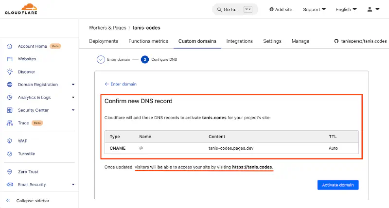 Confirm new DNS record