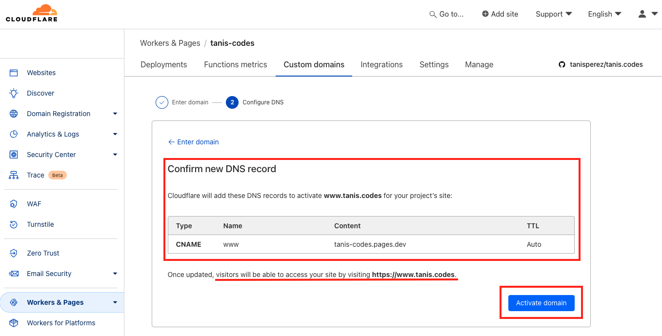 Confirm new DNS record