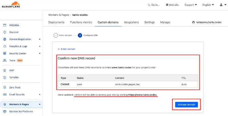 Confirm new DNS record