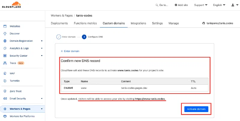 Confirm new DNS record