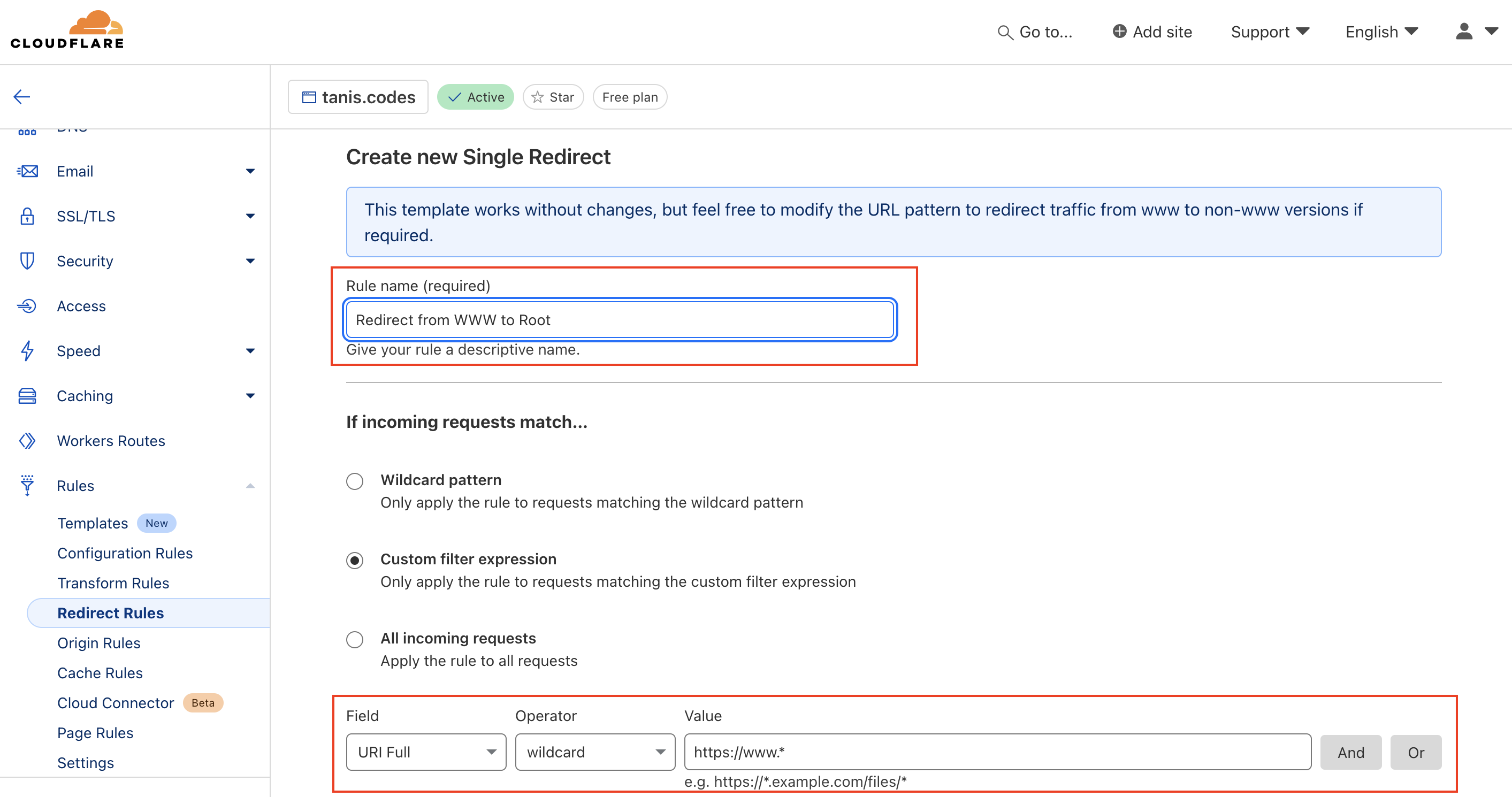 Create new single redirect