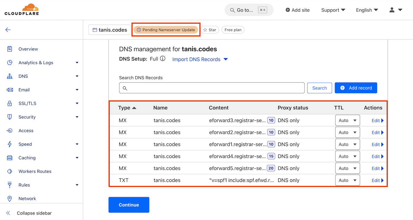 Default DNS records