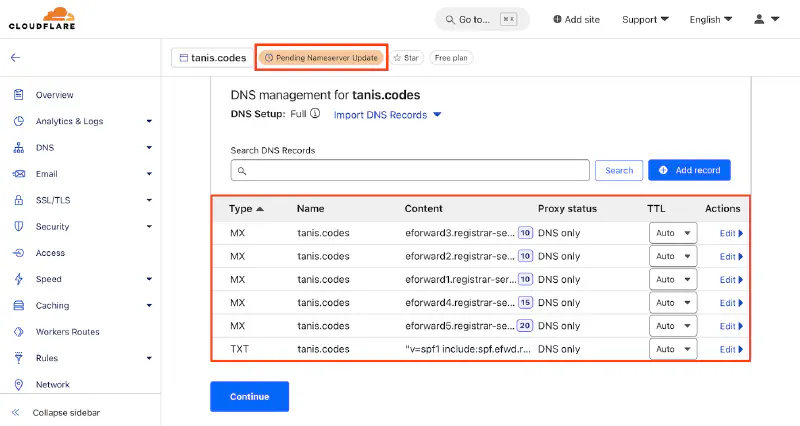 Default DNS records