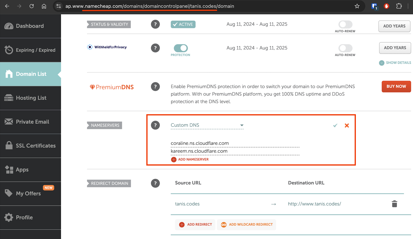 Configure custom DNS on namecheap