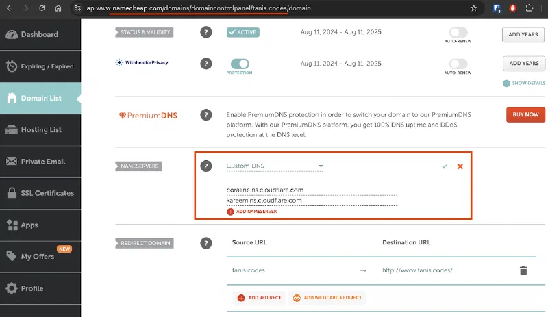 Configure custom DNS on namecheap