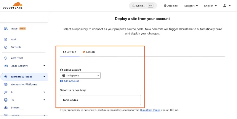 Select your repository