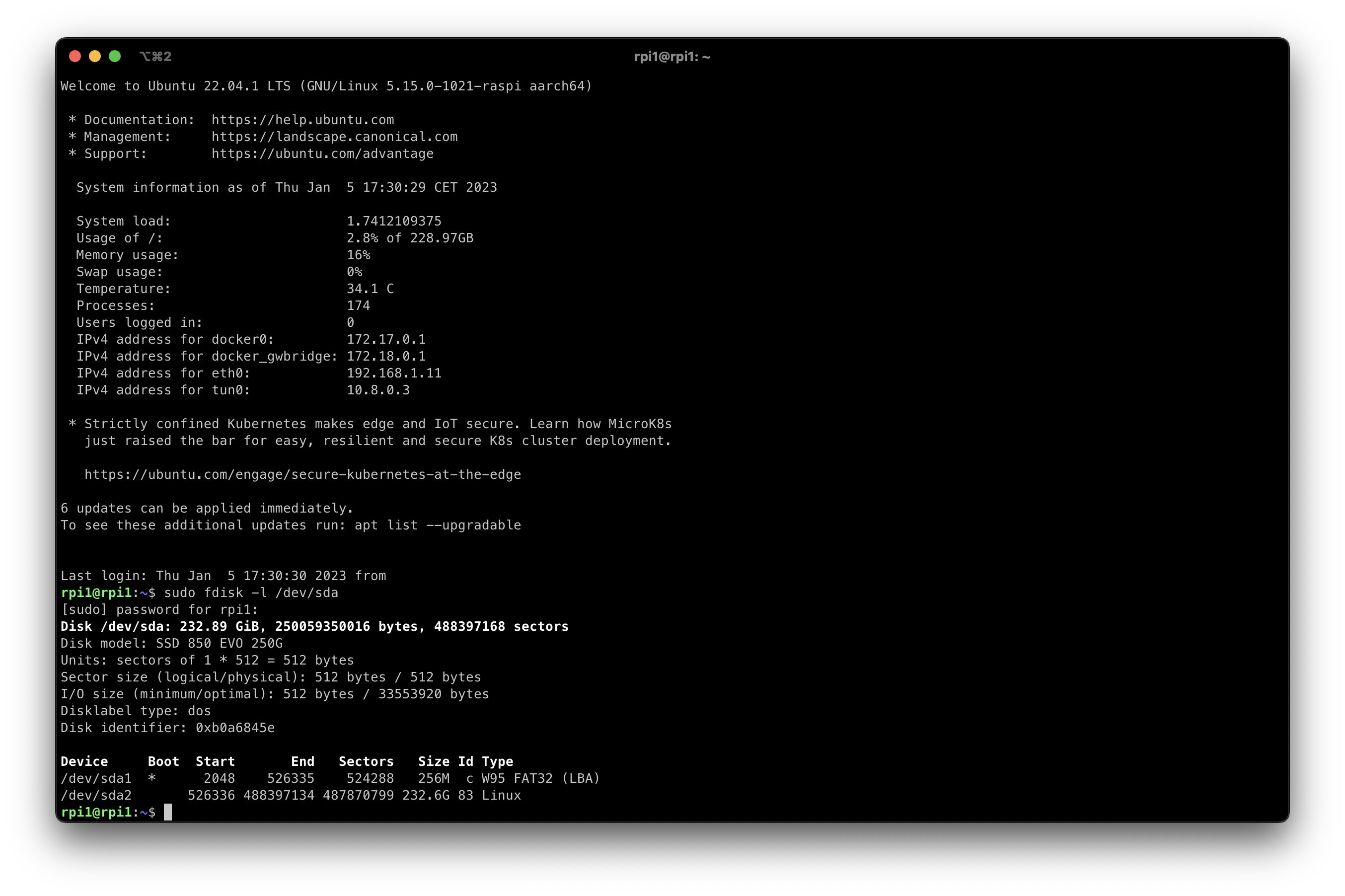 Ubuntu 22.04 running on a Raspberry Pi 4