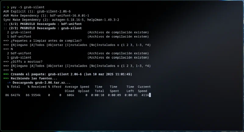 Installation of grub-silent using AUR packages