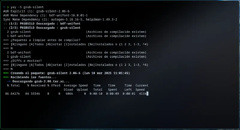 Installation of grub-silent using AUR packages